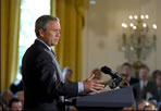 President George W. Bush discusses his Global HIV/AIDS Initiative in the East Room Tuesday, April 29, 2003.