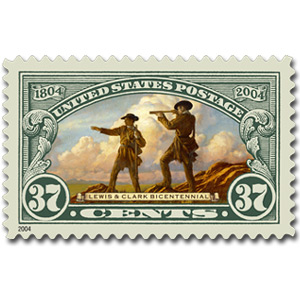 commemorative postage stamps honoring Meriwether Lewis and William Clark
