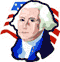 Image of George Washington in
front of a flag