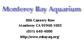 Montery Bay Aquarium; 886 Cannery Row; Monterey CA 93940-1085; (831) 648-4800