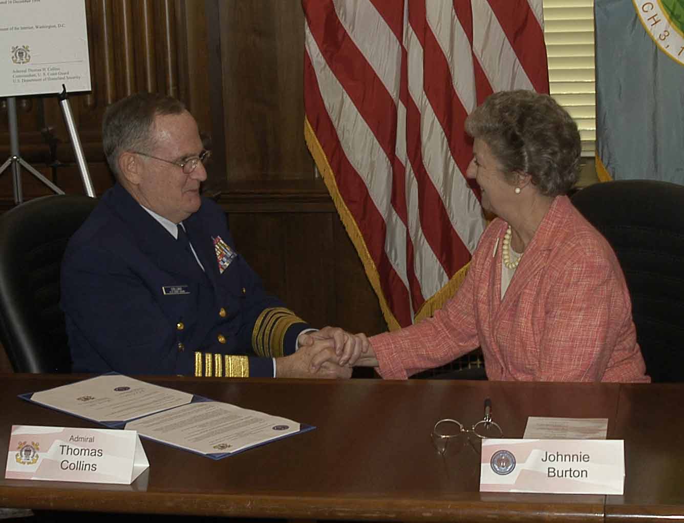 US Coast Guard Adm. Thomas Collins and MMS Director Johnnie Burton