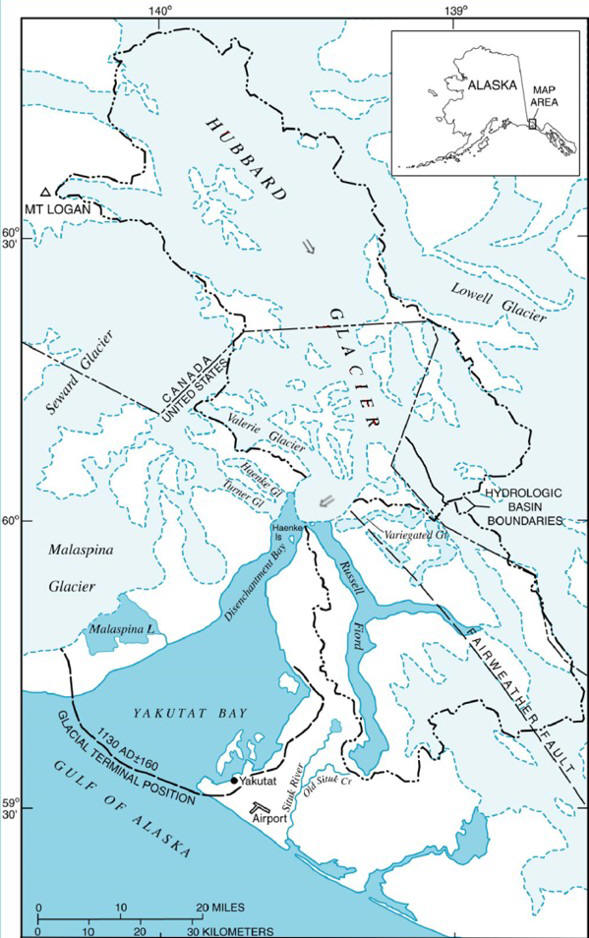 Map of Hubbard Glacier and area.