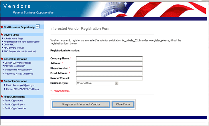 Figure 33: Interested Vendor Registration Form