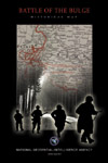Battle of the Bulge poster, new from GPO. Battle map overlayed with silhouettes of soldiers.