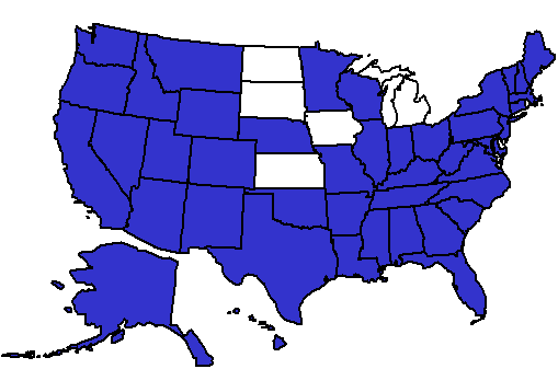 U.S. Map with AHEC program states shaded.