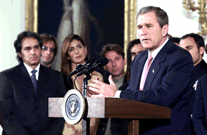 President Bush delivers remarks during Hispanic Heritage Month