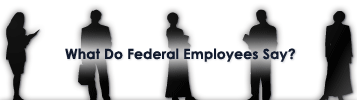 What Do Federal Employess Say?, text image in front of black silhouettes of women and men.