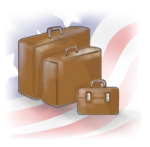 illustration of suitcases with the U.S. Flag in the background