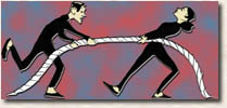 Illustration of the metaphor of a tug-of-war in negotiation.