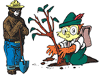Woodsy Owl and Smokey Bear together for the Garden Club poster contest