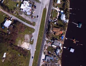 NOAA aerial image of the destruction left behind by Hurricane Jeanne in Ft. Pierce, Fla.