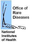 Office of Rare Diseases, National Insitutes of Health emblem of person's outline rising from a DNA strand 