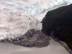 Photo of Hubbard Glacier terminus August 10, 2002 (click on image for enlargements 750 KB).