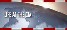 Life at the CIA text with image of world map