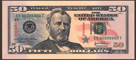 Front of new 50 dollar bill