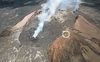 Aerial view of Pu`u `O`o crater and camera site (circle), Kilauea volcano, Hawai'i