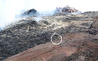 Aerial view of camera site on north rim of Pu`u `O`o, Kilauea volcano, Hawai'i