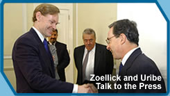 USTR Zoellick and Colombian President Alvaro Uribe during trip to Colombia August 8, 2003 (AP Photo/HO-Csar Carrin, CNE)