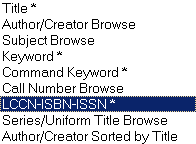 Image of the Search Type window
