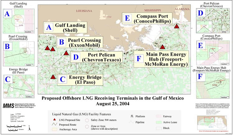 Map of Proposed Offshore LNG Receiving Terminals in the Gulf of Mexico