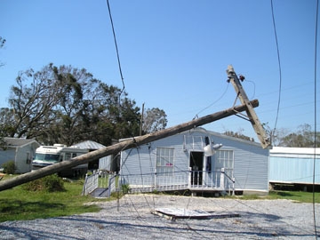 Downed telephone pole outside senior mobile home community, Pensacola, FL (Hurricane Ivan)