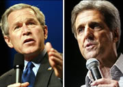 El presidente George W. Bush y el senador John Kerry