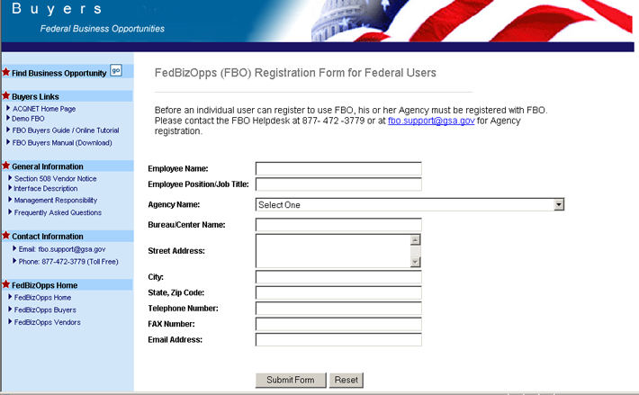 Figure 3.3: Registration Form for Federal Users