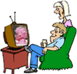 A man and a woman watching TV 