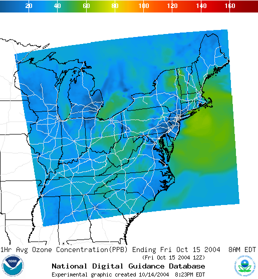 Graphic of Experimental Air Quality for the Northeastern US