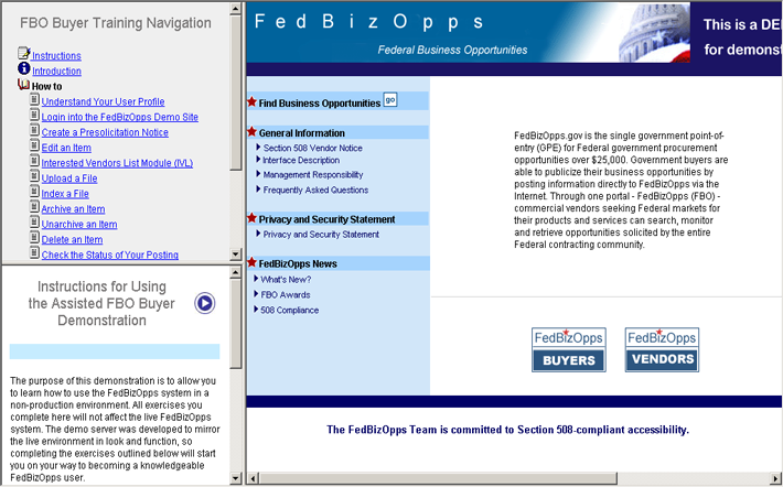 Figure 2.3: FedBizOpps Training Home Page 