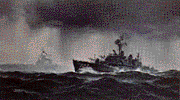 "Sudden Squall" by R.G. Smith, showing USS deHaven and USS Coral Sea on Yankee Station, Vietnam