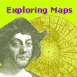 Link to Lesson Plan: Exploring Map. Icon shows portrait of Columbus and a map at the background.