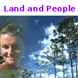 Link to Lesson Plan: Land and People. Icon shows a woman and landscape of trees.