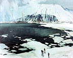 Kodiak Harbor with ice floes by Edward Grigware