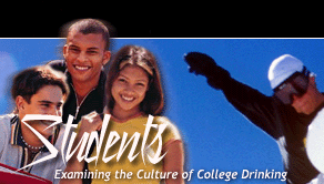 Students: Examining the Culture of College Drinking, 3 students on a background of a snowboarder