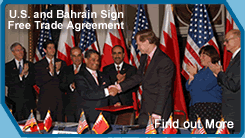 U.S. Trade Representative Robert B. Zoellick and Bahrain?s Minister of Finance and National Economy Abdulla Hassan Saif Sign the U.S.-Bahrain Free Trade Agreement Sept 14, 2004 in Washington, D.C. (USTR File Photo)
