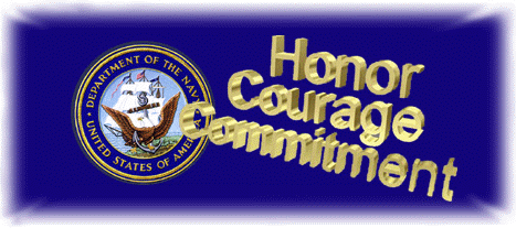 Logo; Navy seal image with words honor, courage, commitment