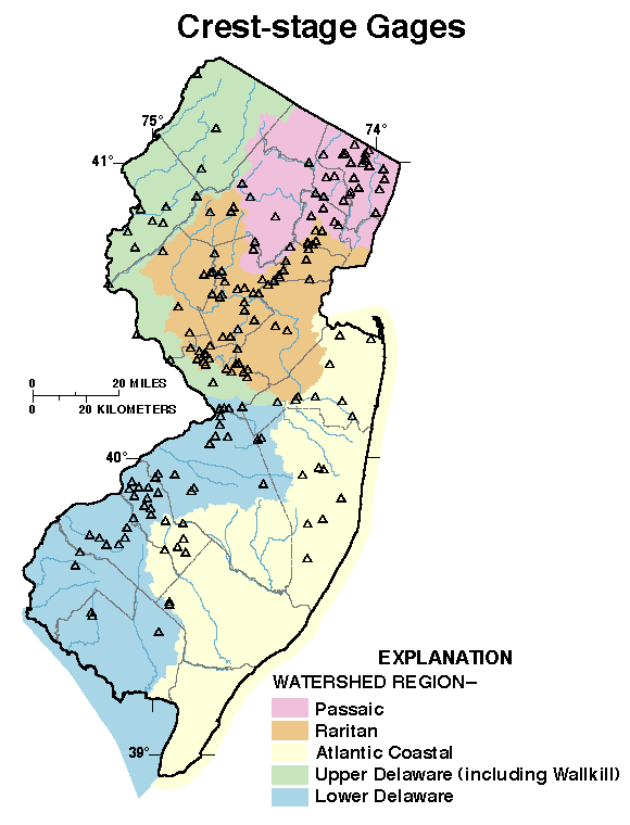 Map showing location of crest-stage gages in New Jersey