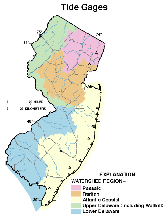 Map showing location of tide gages in New Jersey
