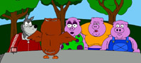 Cartoon depiction of the mediation process featuring the Big Bad Wolf, the 3 pigs, and the owl as mediator