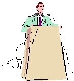 man behind a podium