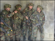 First Army trains Soldiers from the North Carolina National Guard 30th Infantry Brigade at Fort Bragg in military operations in an urban terrain prior to their Iraq deployment.   