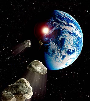 graphic showing bolides heading toward Earth