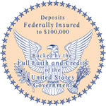 Depsitos asegurados por el gobierno federal hasta $ 100,000 - Crculo con estrellas alrededor y un guila en el centro.