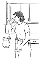 La imagen de una mujer agua que bebe. 