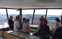 Scientists and students in HVO's observation tower