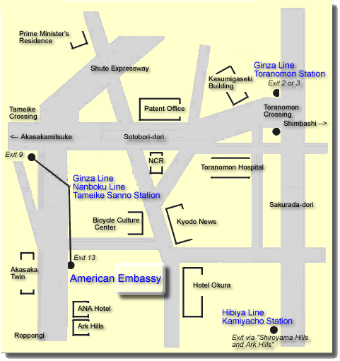 Map to the American Embassy in Tokyo