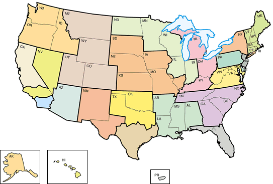 United States map color-coded by Field Division
