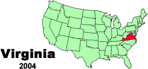 United States map showing the location of Virginia