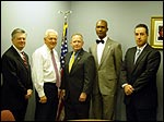 Detroit Management Team meets with Congressman Joe Knollenberg (From L to R): ASAC Rich Badaracco, Congressman Knollenberg, SAC John Gilbride, ASAC Jimmy Fox, and ASAC John Arvanintis